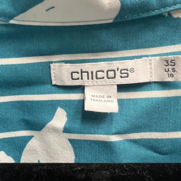 Chico's Teal and White Floral Women's Top 3. 5 US 18 button up stripes - Picture 3 of 3